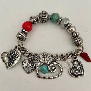 DaVinci Silver Tone Multi Heart Chunky Charm Bracelet
